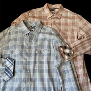 Bundle Lot of 2 Joseph Abboud Western Flip Cuffs Shirts Men XLT  Blue Pink Plaid